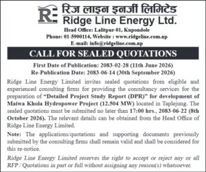RE-INVITATION FOR SEALED QUOTATION FOR PROVIDING CONSULTANCY SERVICES FOR THE PREPRATION OF DPR OF MAIWA KHOLA HPP